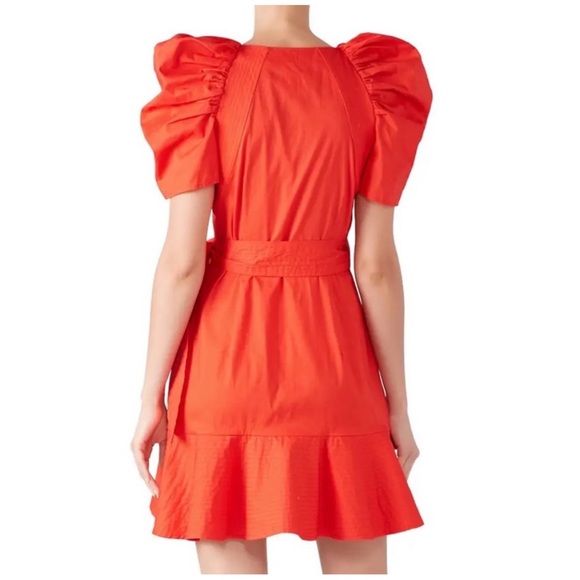 C/MEO COLLECTIVE Motivations Puff Sleeve Ruffle Hem Wrap Dress - Picture 5 of 8